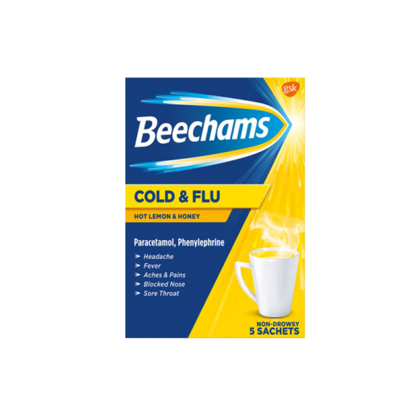 Beechams Cold & Flu Hot Lemon & Honey – 5 Sachets  -  Cold & Flu