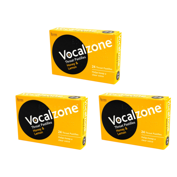 Vocalzone Honey & Lemon – Sore Throat Relief Pastilles – Pack of 3  -  Coughs, Colds & Flu