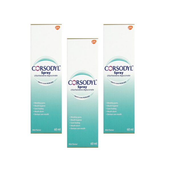 Corsodyl Gum Problem Treatment Spray – 60ml – Triple Pack  -  Mouth Infections