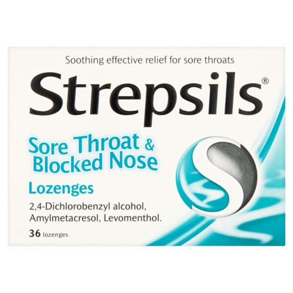 Strepsils Sore Throat & Blocked Nose – 36 Lozenges  -  Coughs, Colds & Flu