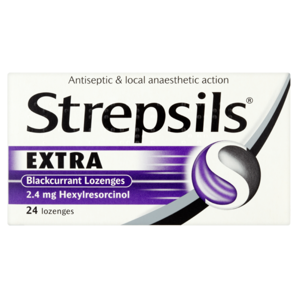 Strepsils Extra Strength Blackcurrant – 24 Lozenges  -  Coughs, Colds & Flu