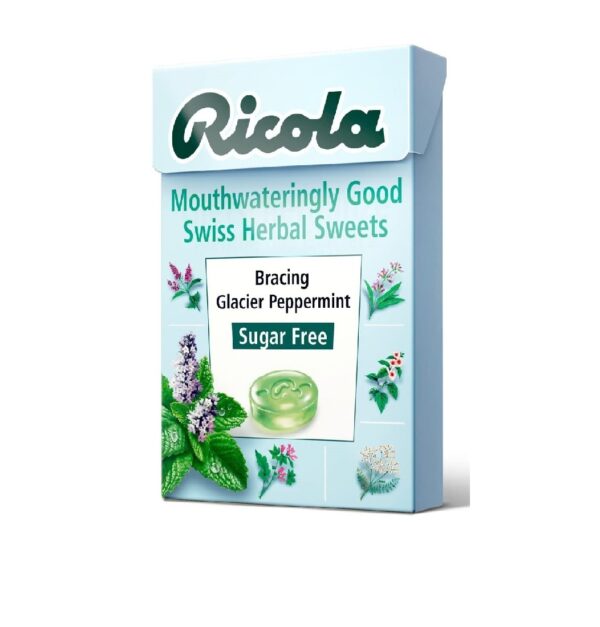Ricola – Glacier Peppermint Sugar Free Lozenges Box – 45g  -  Coughs, Colds & Flu