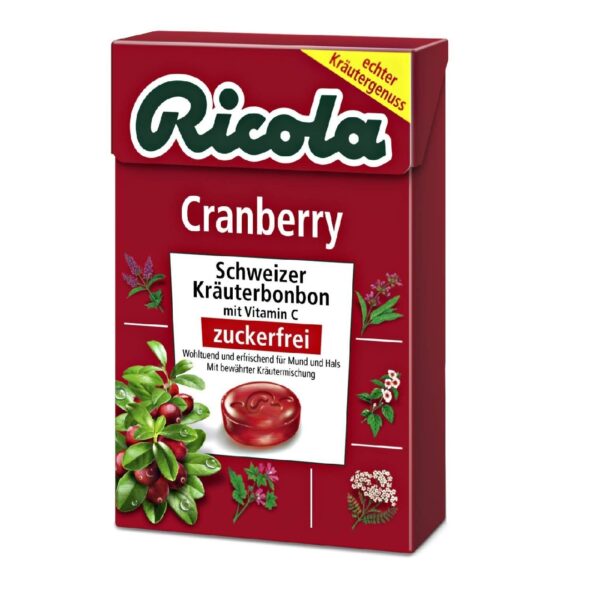 Ricola – Cranberry Sugar Free Lozenges Box – 45g  -  Coughs, Colds & Flu