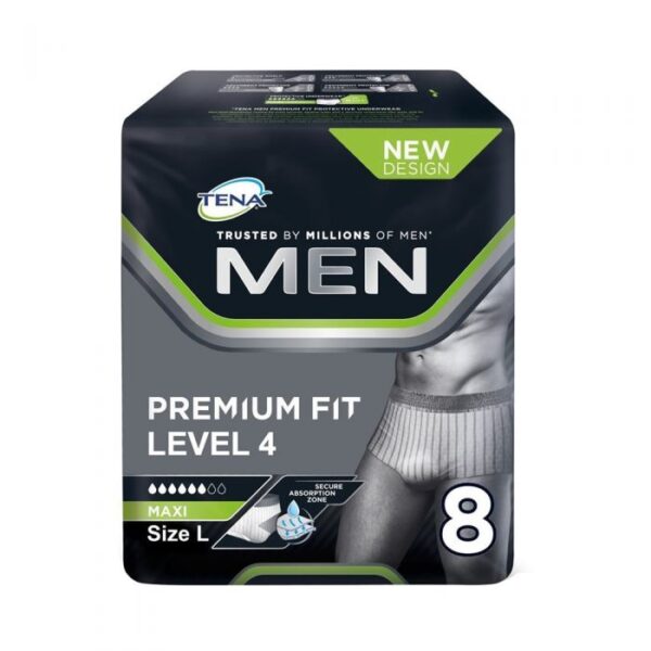 TENA Men Premium Fit Level 4 Pants – Large – Pack of 8  -  Male