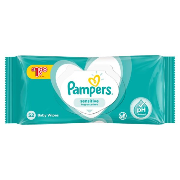 Pampers Sensitive Baby Wipes – 52 wipes  -  £1 Range
