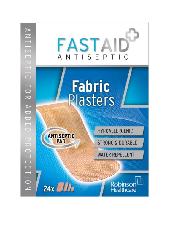 Fast Aid Antibacterial Plasters Fabric Assorted Sizes – Pack 24  -  Plasters