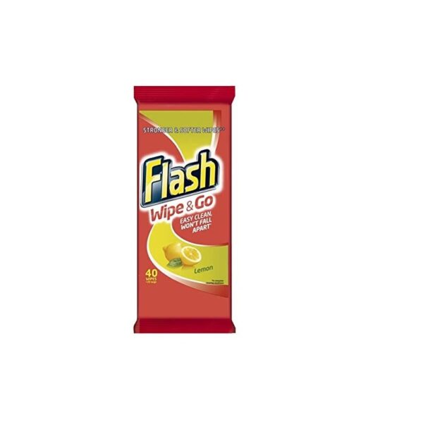 Flash Wipe & Go Lemon Cleaning Wipes – Pack of 40  -  £1 Range