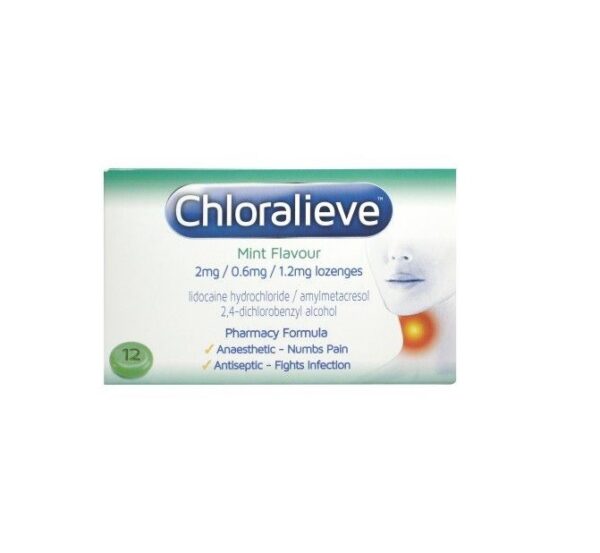 Chloralieve Sore Throat Mint Flavour – 24 Lozenges  -  Coughs, Colds & Flu