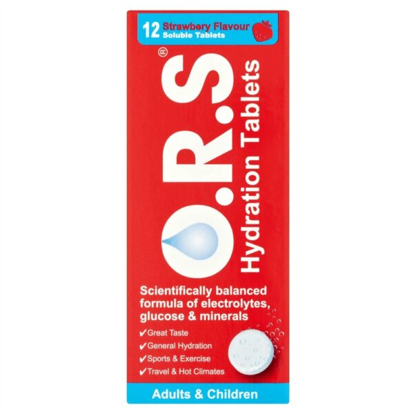 O.R.S Adults & Children Strawberry Flavour – 12 Soluble Tablets  -  Dehydration