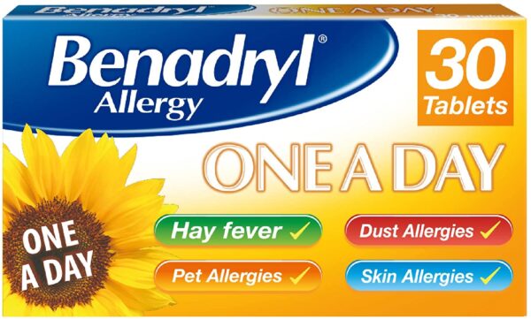 Benadryl Allergy One A Day 10mg – 30 Tablets  -  Allergy Capsules & Tablets