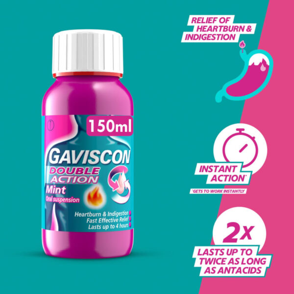 Gaviscon Double Action Liquid Mint – 150 ml  -  Acid Reflux & Heartburn