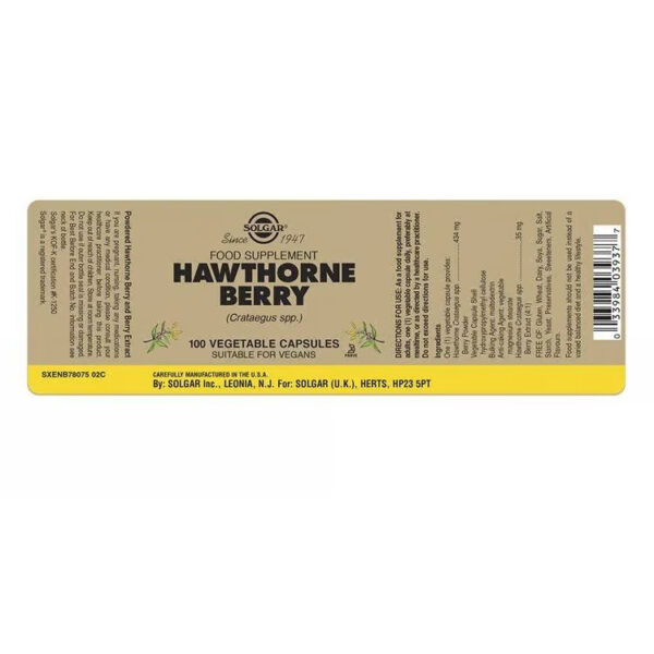 Solgar Hawthorne Berry – 100 Capsules  -  Food Supplements