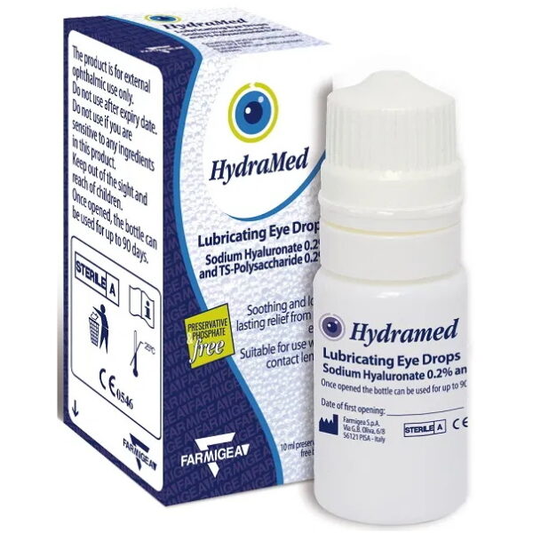 HydraMed Lubricating Preservative Phosphate Free Eye Drops  – 10ml  -  Contact Lens Solution